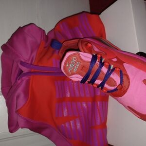 Nike React Pink and Red Sneakers with Blue Laces (Hoodie Sold Seperatly)